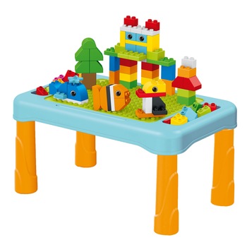 Set masuta de constructie si cuburi M-Toys, 56 piese, Orange / Bleu Set masuta de constructie si cuburi M-Toys, 56 piese, Orange / Bleu