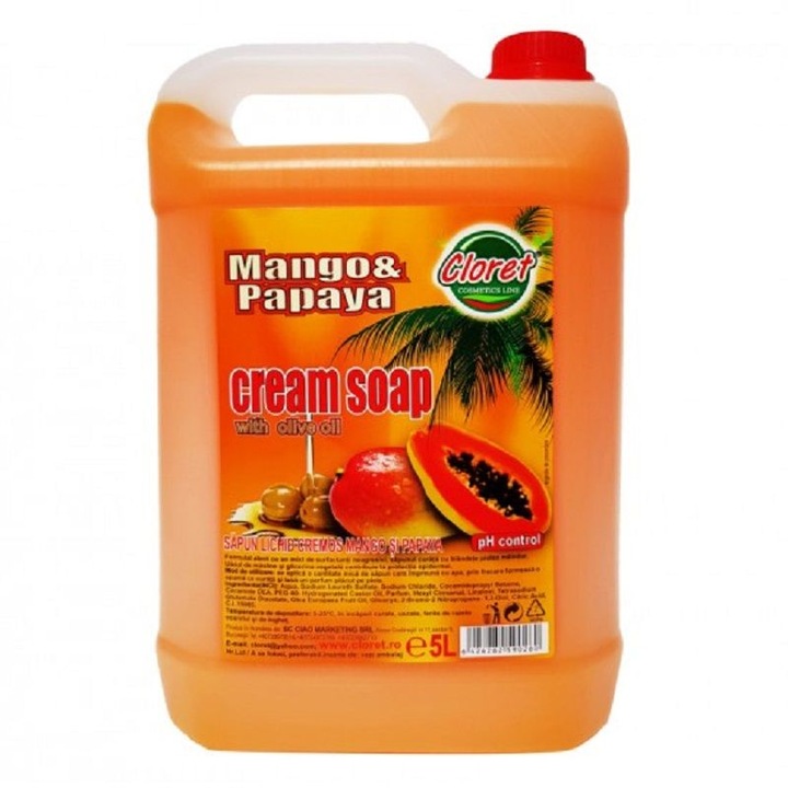 Sapun lichid cremos, Mango & Papaya, Cloret 5 L