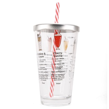 Pahar Milkshake cu retete, 475 ml, multicolor, sticla Pahar Milkshake cu retete, 475 ml, multicolor, sticla
