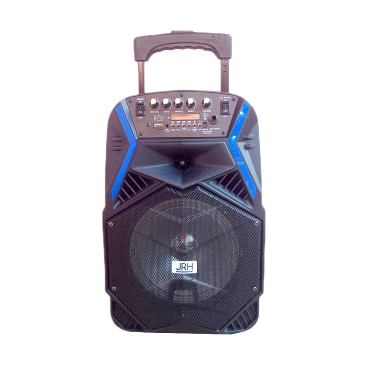 Boxa portabila tip troler, Bluetooth, USB, Radio, Microfon, 1800 mAh,Telecomanda, 43 cm, 300W