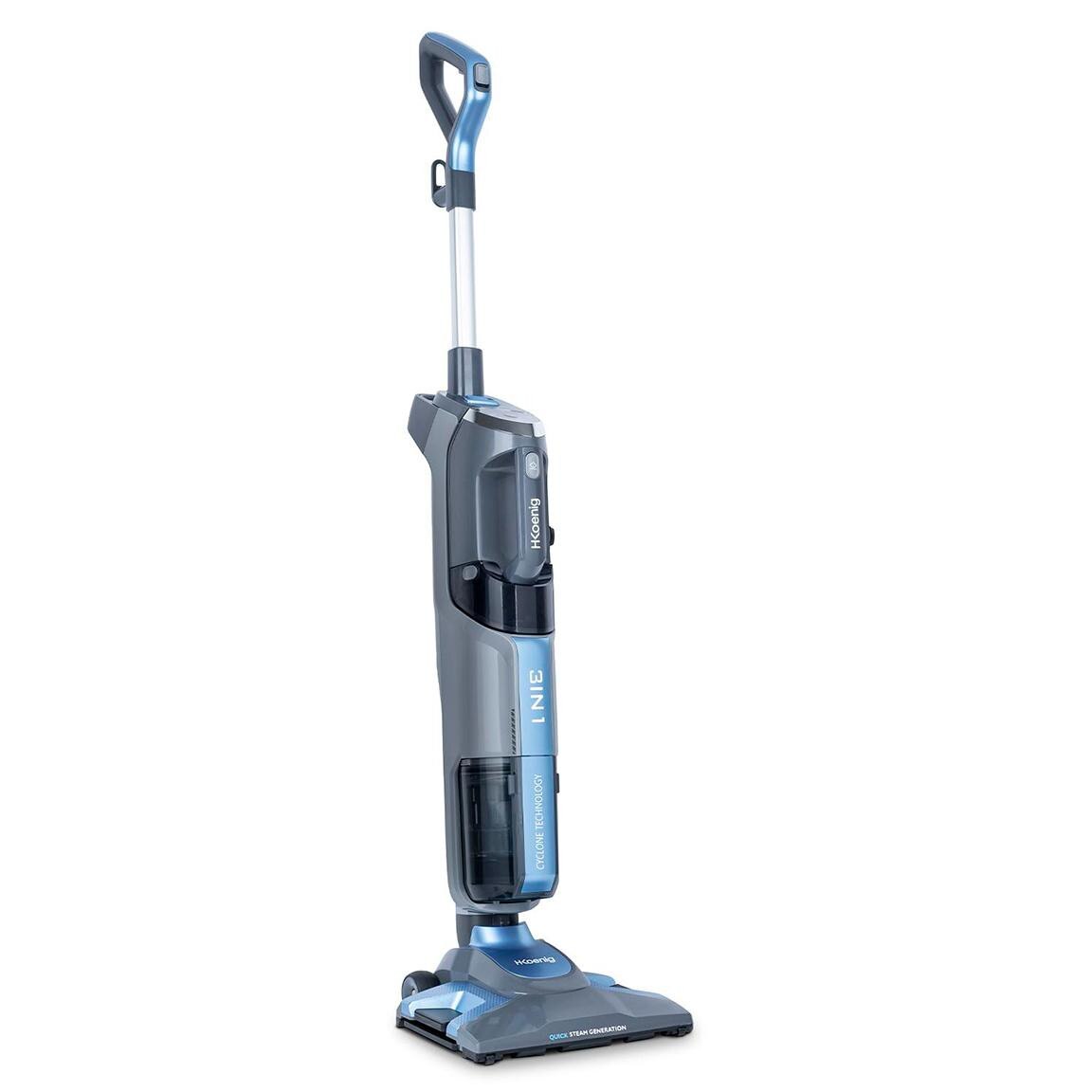 Mop cu abur H.Koenig, ARYA600, 3in1, cu functie de aspirare si curatare cu aburi, rezervor de apa detasabil, presiune 4 bar, incalzire rapida 30 secunde, capacitate rezervor praf 1 L, putere 1800 W, albastru