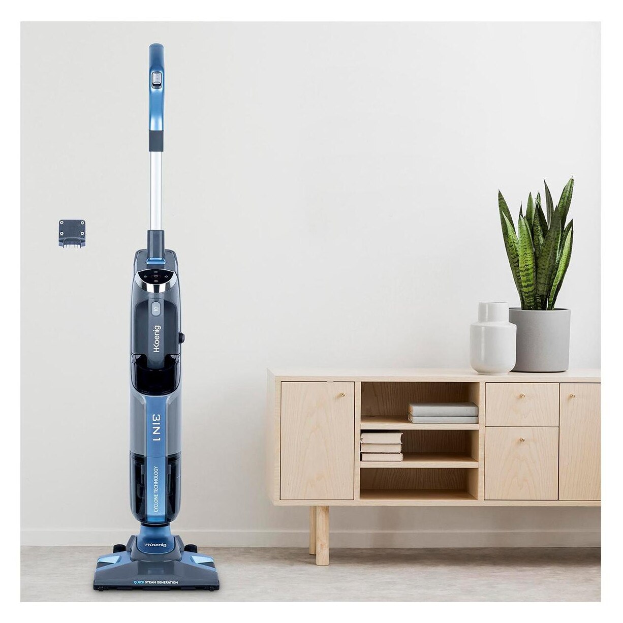 Mop cu abur H.Koenig, ARYA600, 3in1, cu functie de aspirare si curatare cu aburi, rezervor de apa detasabil, presiune 4 bar, incalzire rapida 30 secunde, capacitate rezervor praf 1 L, putere 1800 W, albastru