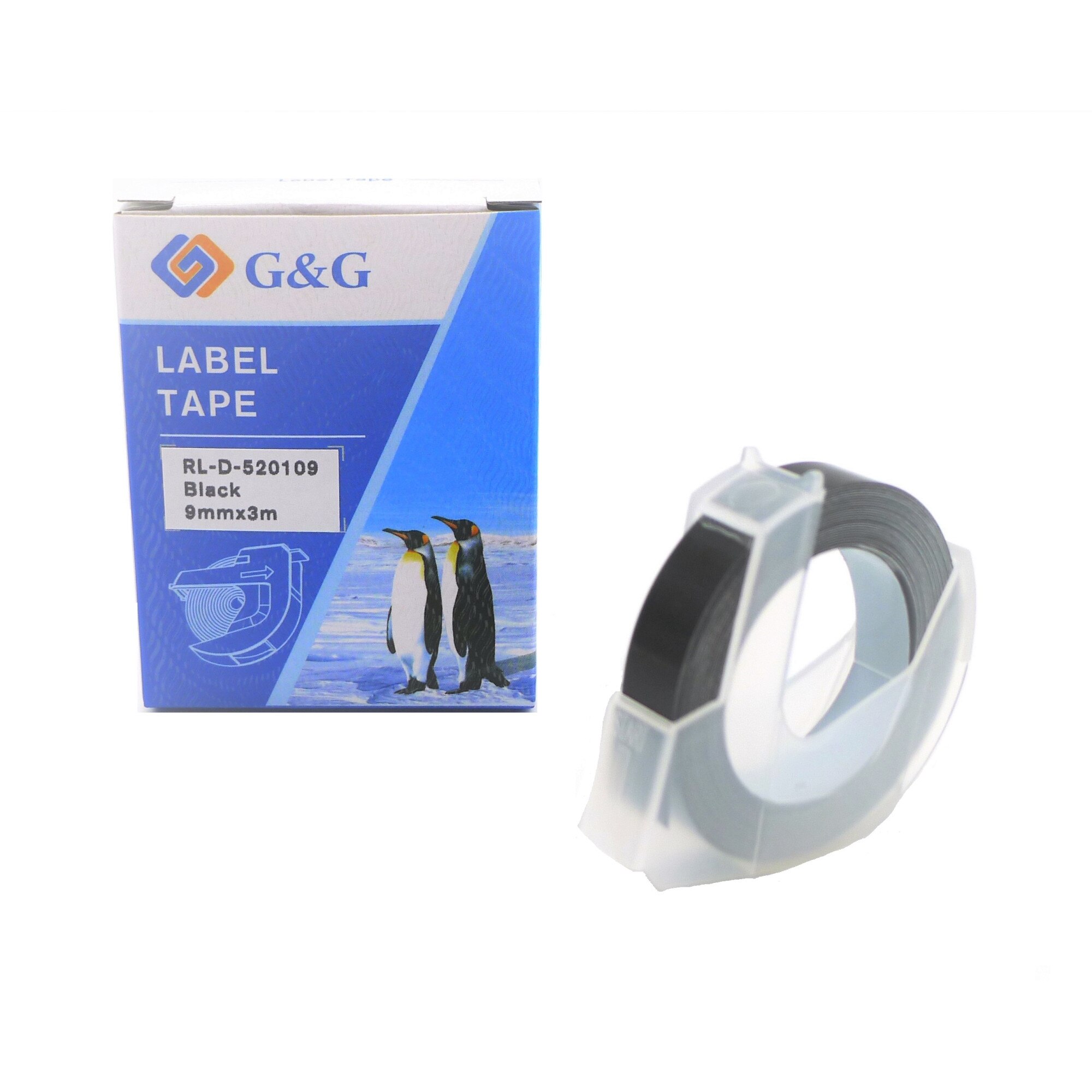 Banda Etichete G&G 3D plastic embosabile compatibil cu Dymo 520109, 9mm x 3m, black