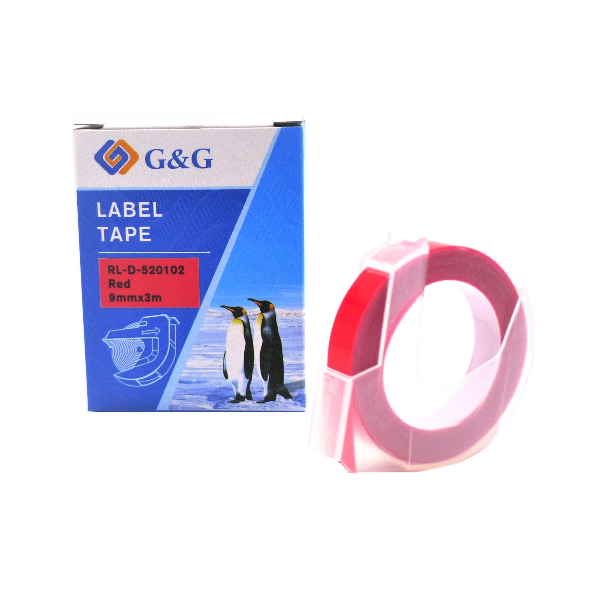 Banda Etichete G&G 3D plastic embosabile compatibil cu Dymo 520102, 9mm x 3m, red