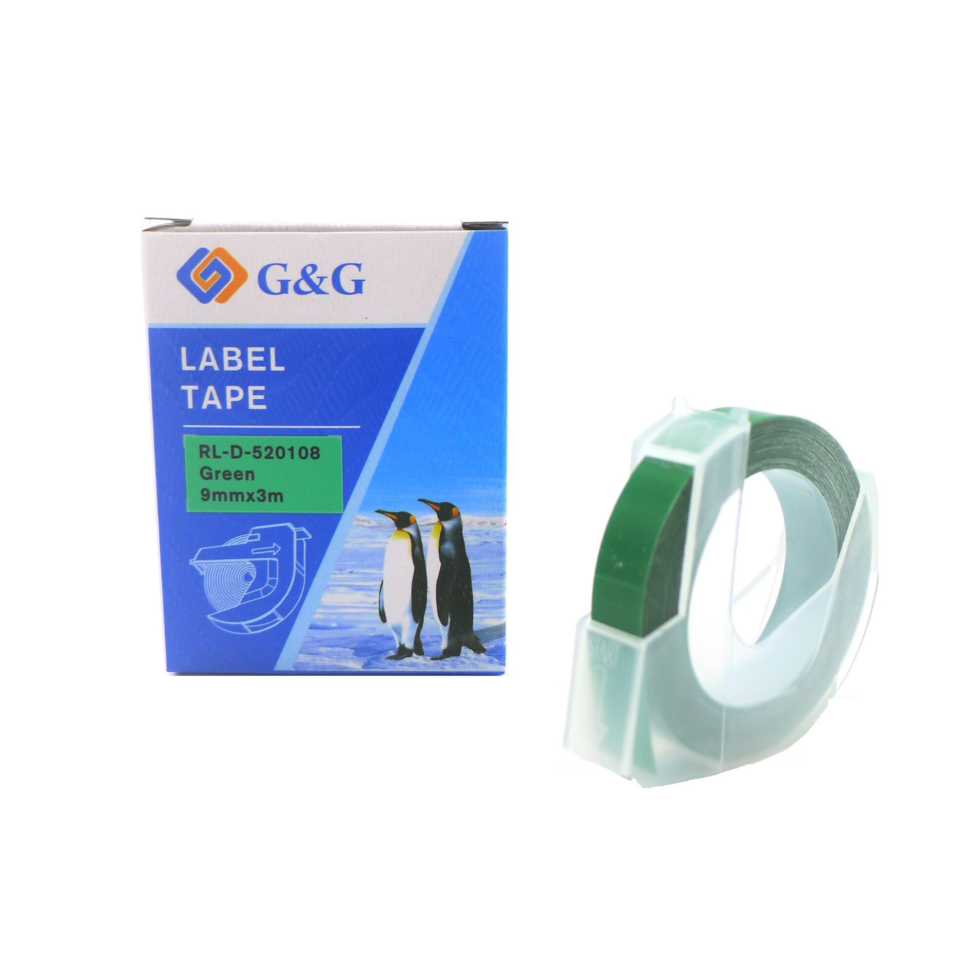 Banda Etichete G&G 3D plastic embosabile compatibil cu Dymo 520108, 9mm x 3m, green