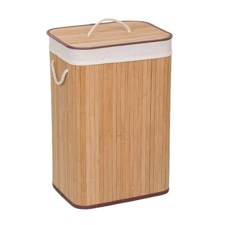 Coso Bambusz szennyes kosár szett, 2 db-os, Fedéllel, Natúr, 72 L, 40 x 30 x 60 cm