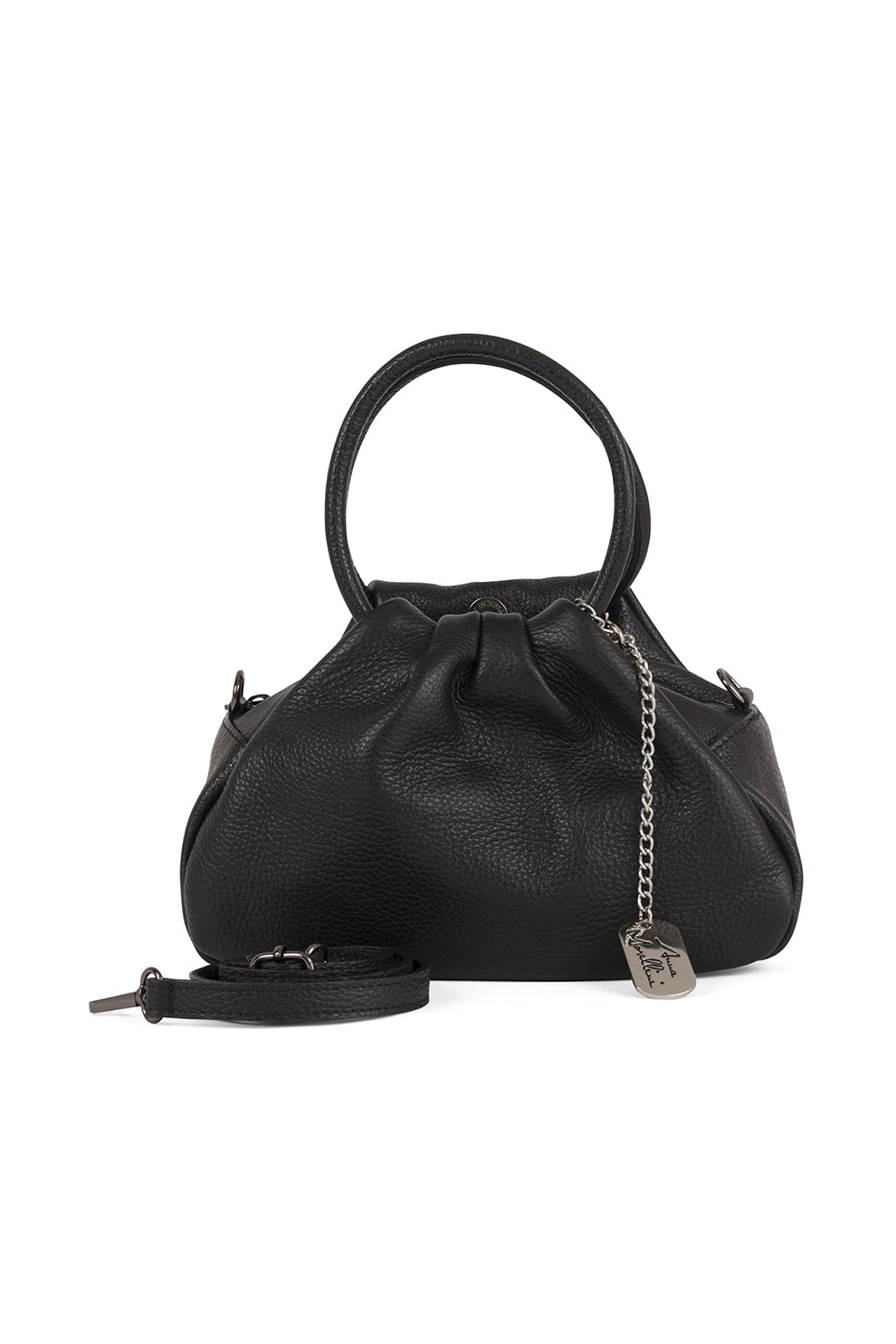 Anna Morellini, Geanta de piele cu bareta de umar si accesoriu metalic Aida, Nergu