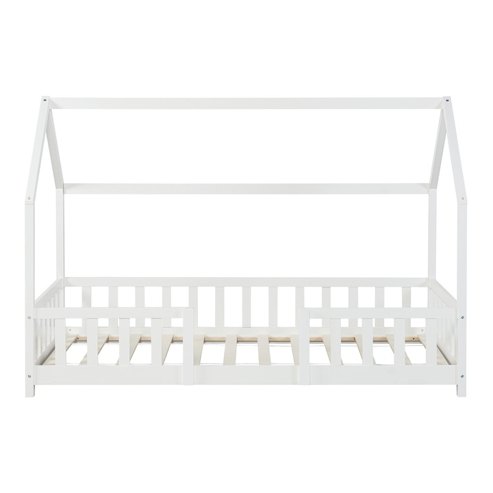 Pat copii Sisimiut W200, en.casa, 206 x 96 x 140 cm, 120 Kg, lemn de brad, alb