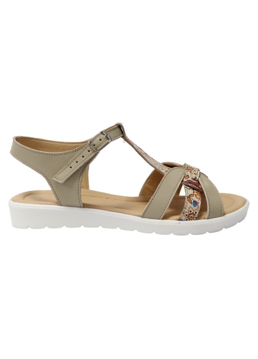 Sandale Joase din Piele Naturala Comode, Bej cu print floral