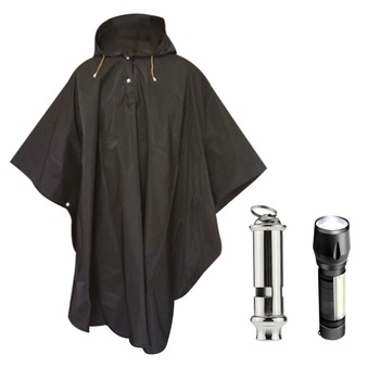 Pachet camping format din Pelerina impermeabila, fluier militar si mini lanterna LED 3 faze iluminare Pachet camping format din Pelerina impermeabila, fluier militar si mini lanterna LED 3 faze iluminare