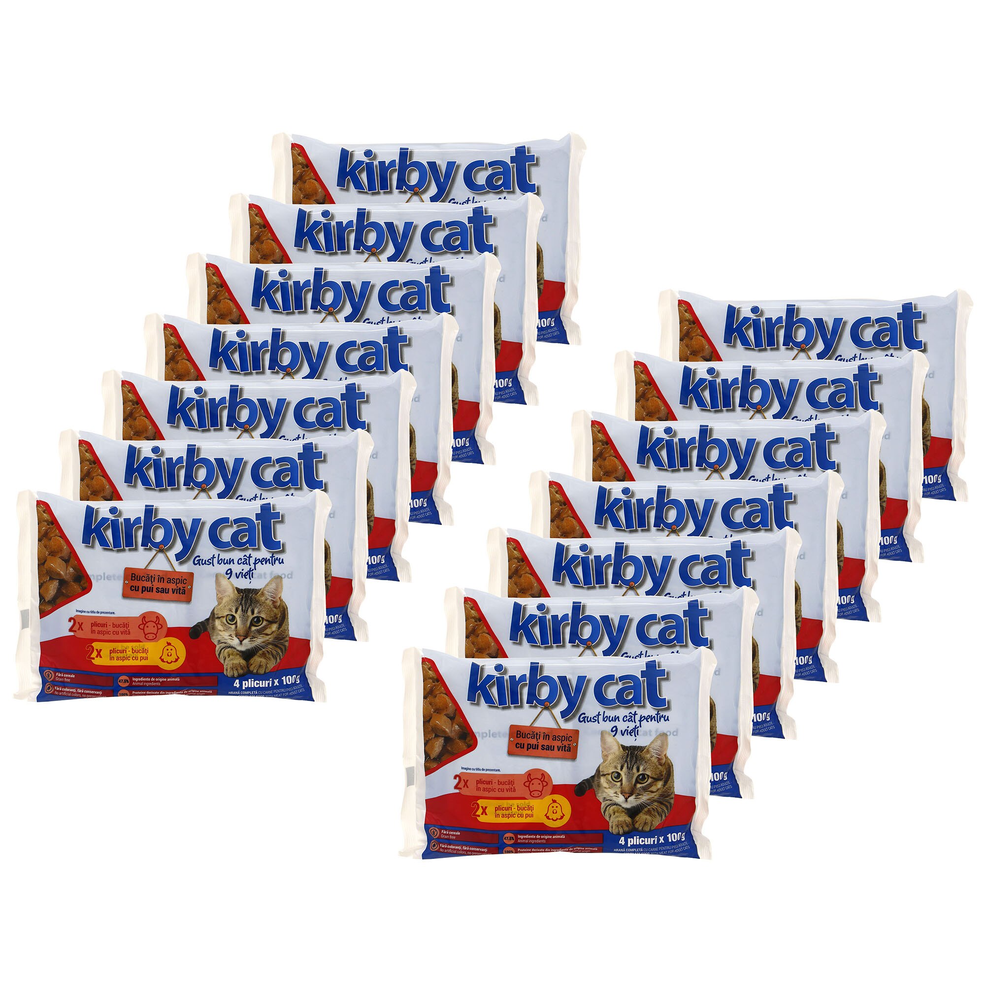 Hrana umeda pentru pisici Kirby Cat, Pui si Vita, 14x4x100g