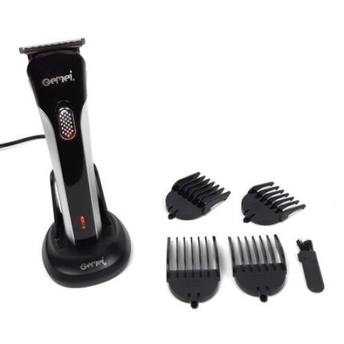 Set complet de tuns, Acumulator Litiu, Cablu de incarcare, Piepteni detasabili 3, 6, 9, 12 mm, Indicator de incarcare LED,Cutite de contur, Alb/negru