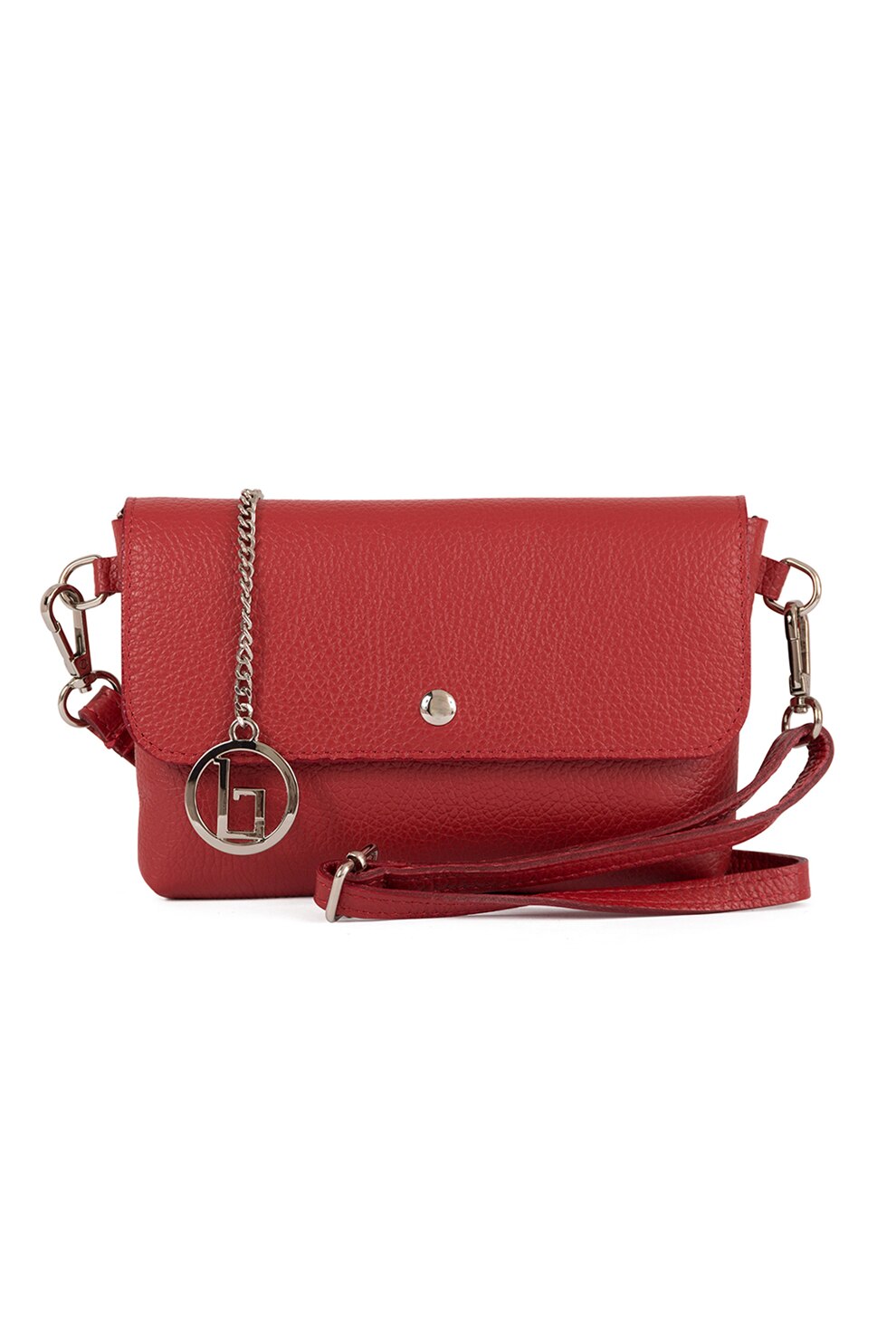 Lia Biassoni, Geanta din piele cu bareta de umar si aspect texturat, Rosu