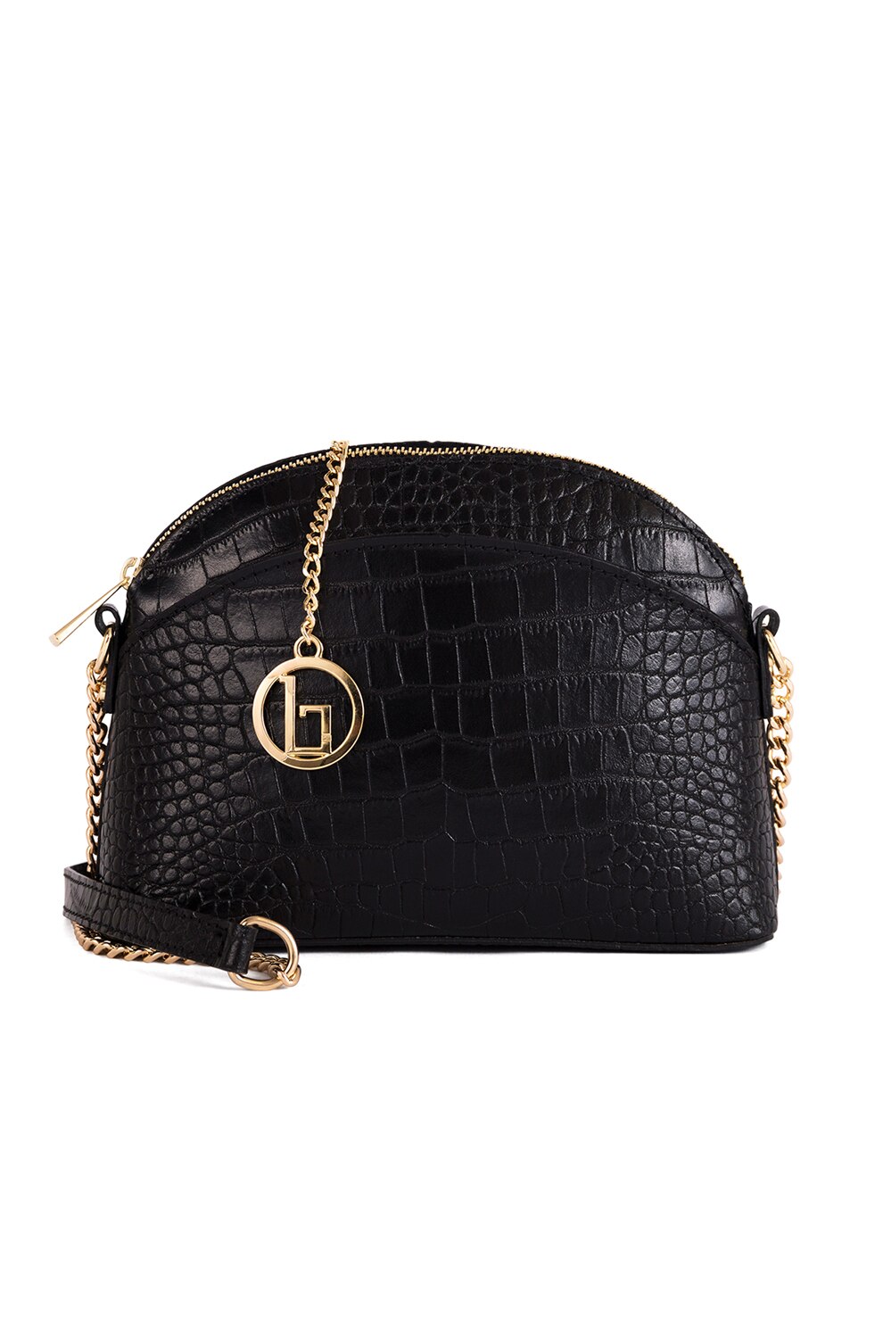 Lia Biassoni, Geanta crossbody din piele ecologica cu aspect de piele de crocodil Anfora, Negru/Auriu