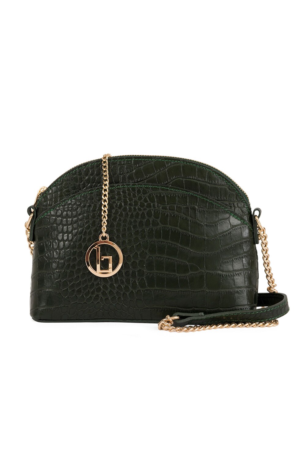 Lia Biassoni, Geanta crossbody din piele cu model piele de reptila Anfora, Verde inchis