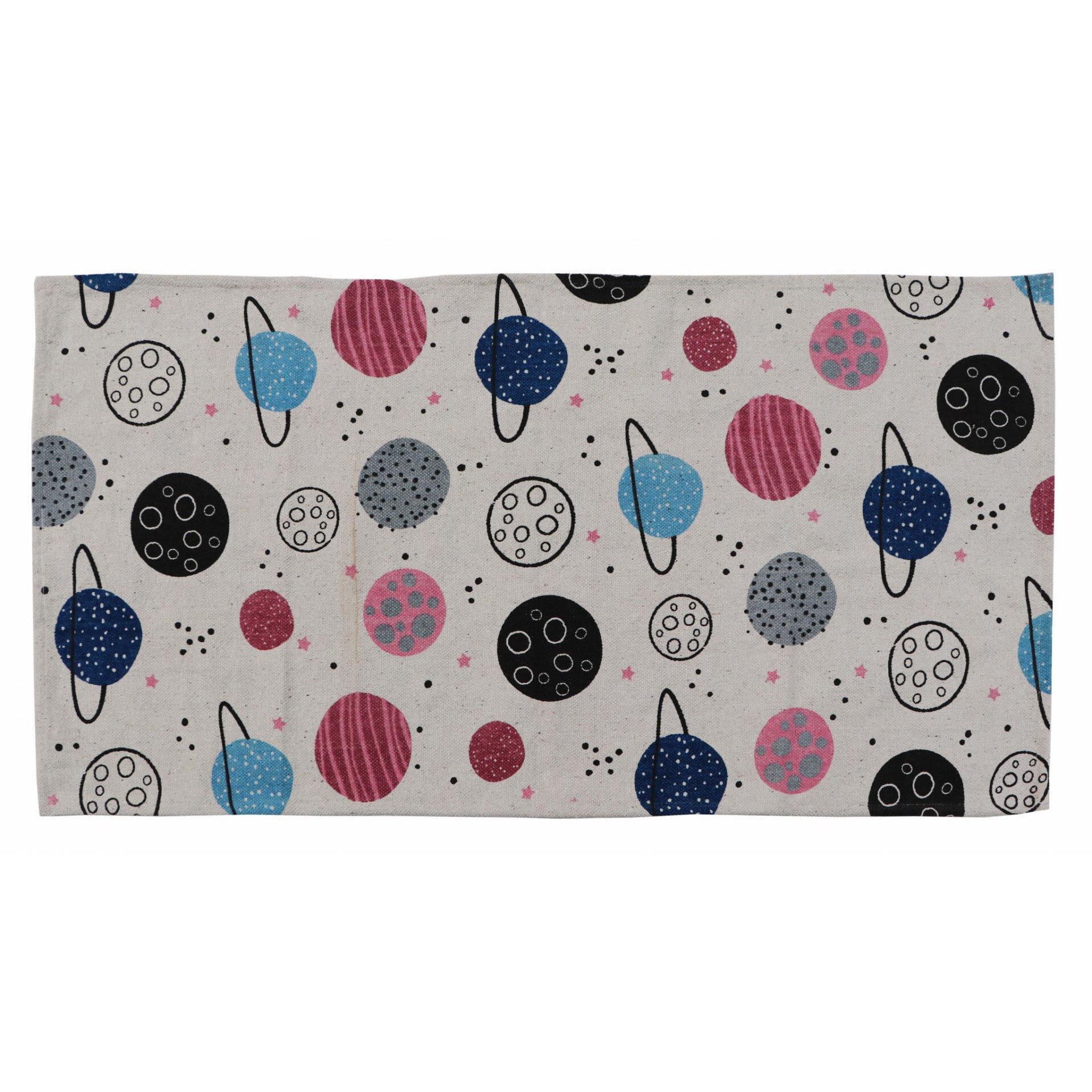 Covor copii printat Planete 120x160 cm,100% bumbac, densitate 850 GSM, spate anti-alunecare