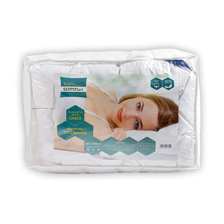 Pilota Natur Pene Gasca 4 Anotimpuri 150x200, materiale 100% naturale, tesatura bumbac, mentine temperatura corpului, previne transpiratia