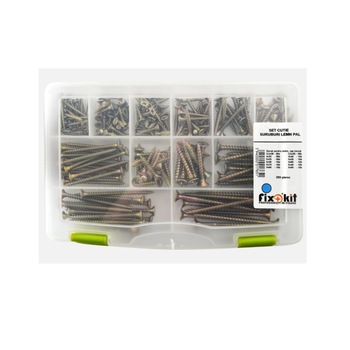 Set cutie 205 piese multifunctional - suruburi pentru lemn, cap ingropat, zincat galben Set cutie 205 piese multifunctional - suruburi pentru lemn, cap ingropat, zincat galben