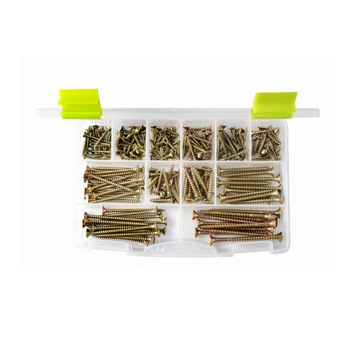 Set cutie 203 piese multifunctional - suruburi pentru lemn, cap ingropat, zincat galben Set cutie 203 piese multifunctional - suruburi pentru lemn, cap ingropat, zincat galben