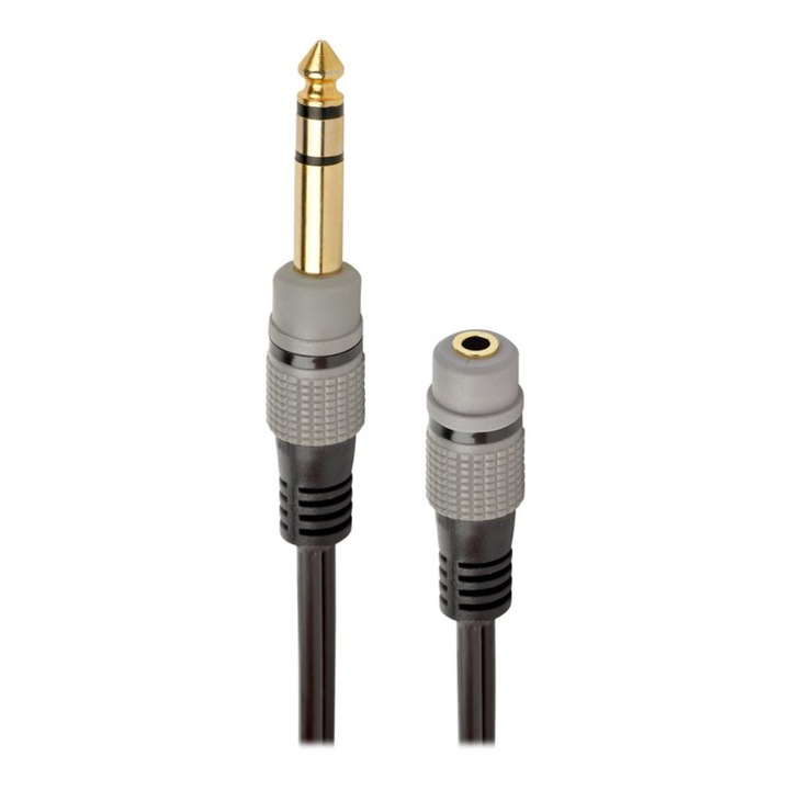 Cablu adaptor audio stereo, Gembird, conectori auriti, jack 6.35 mm tata la jack 3.5 mm mama, lungime 20 cm, negru