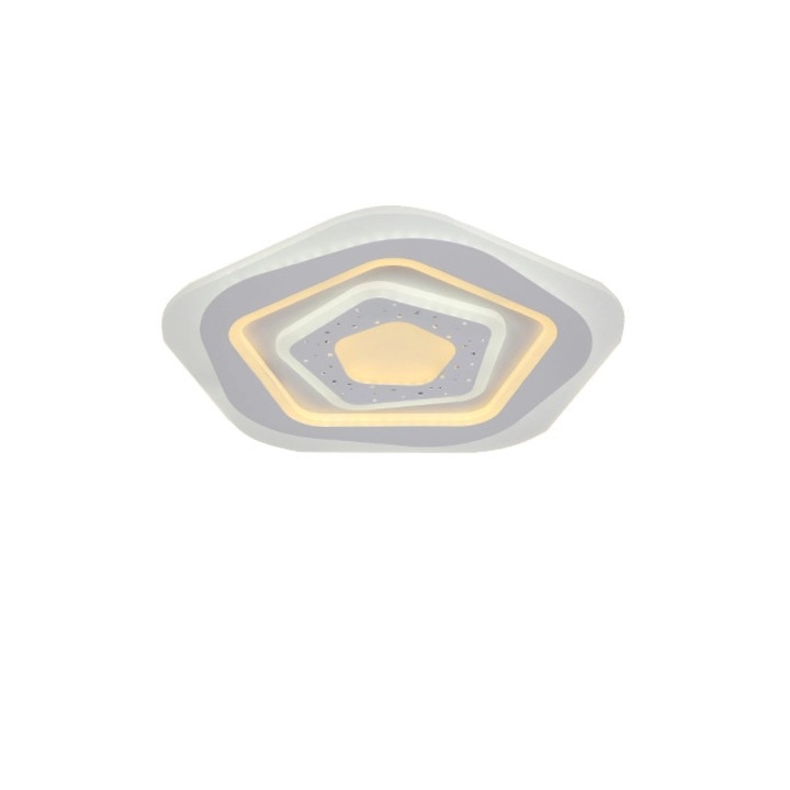 Lustra LED integrat SLC Selino Concept Pentagon Stars, 100-200W, cu aplicatie telefon, telecomanda, lumina calda/neutra/rece, intensitate reglabila, 50 cm, Alb, clasa energetica G