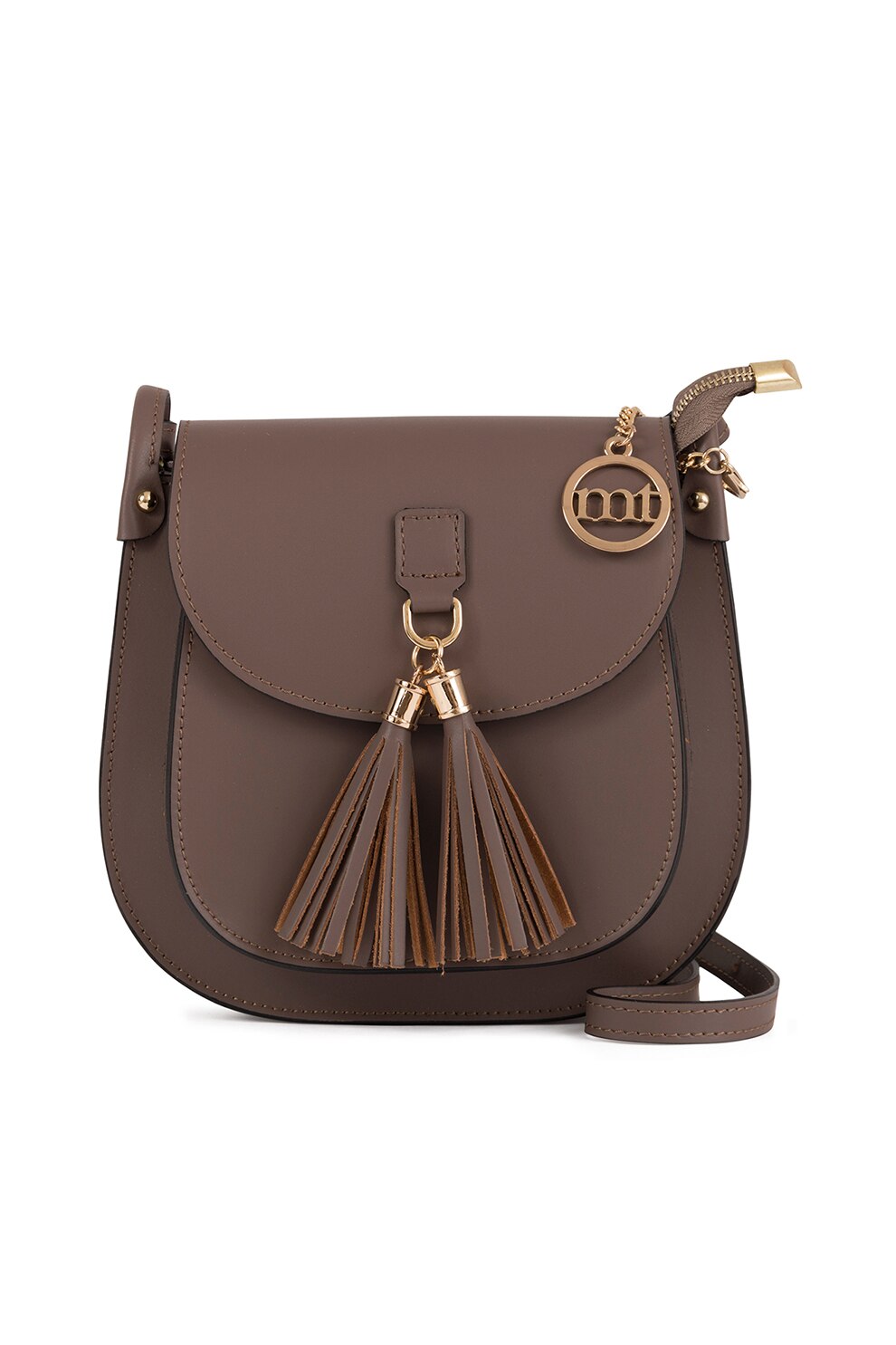 Mia Tomazzi, Geanta crossbody din piele Farsaglia, Taupe/Auriu