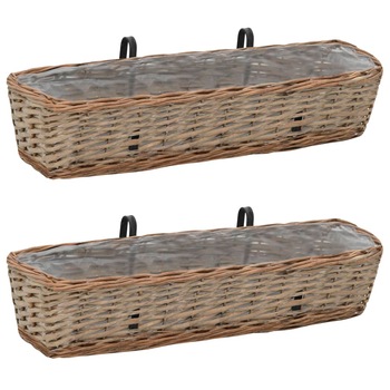 Set 2 jardiniere de balcon, vidaXL, Rachita, 80 x 20 x 15 cm, Maro Set 2 jardiniere de balcon, vidaXL, Rachita, 80 x 20 x 15 cm, Maro