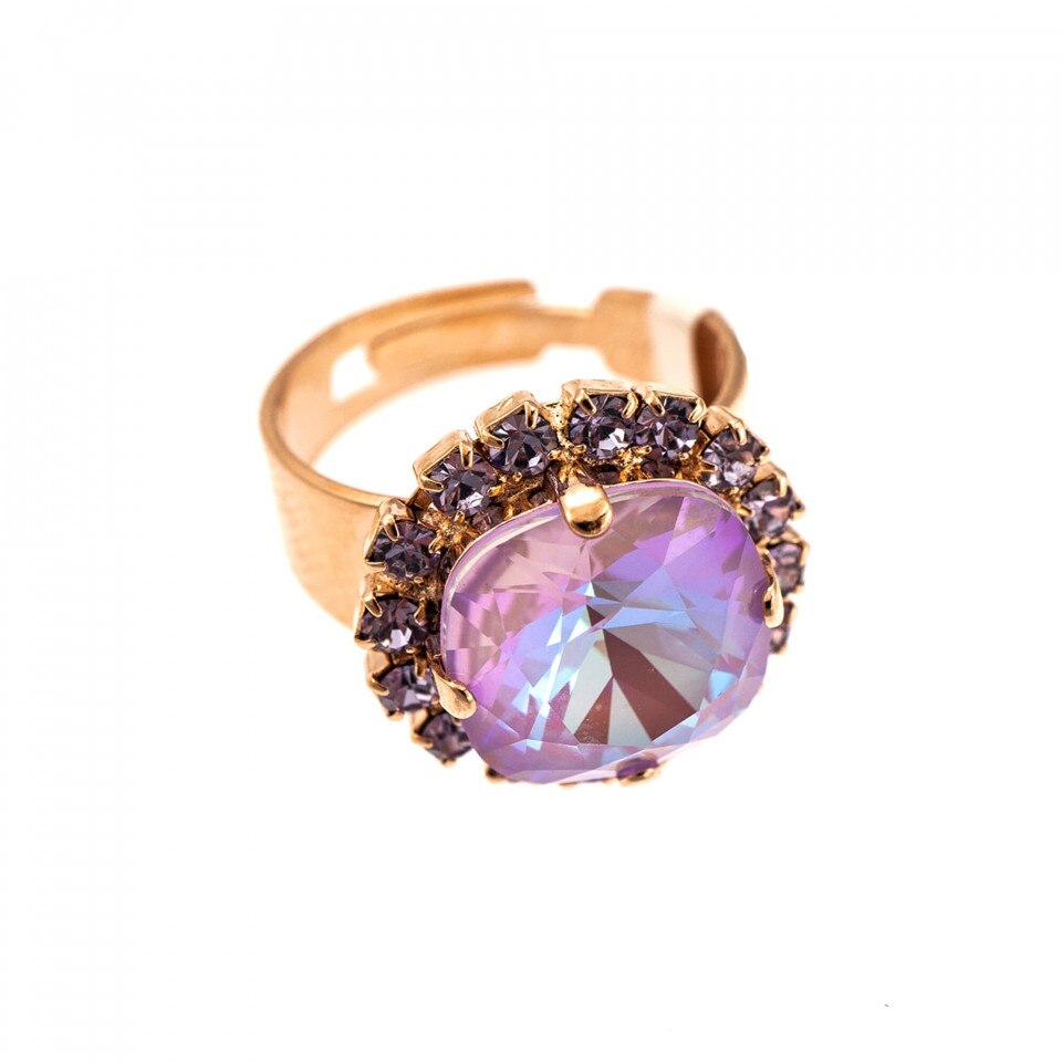 Inel placat cu Aur roz de 24K, Cristale Swarovski, Lavender - Botanica by Roxannes - Mariana Jewellery, Multicolor 7080/4-1910RG