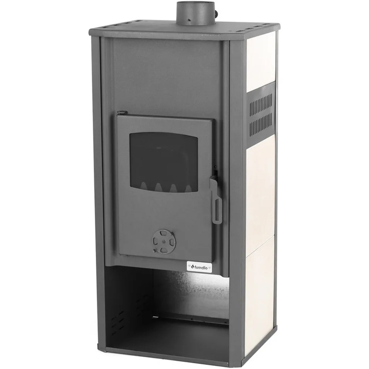 Termosemineu pe lemne, brichete si carbune Fornello Roma E , Ivory, 22 kW, 49x45x103 cm