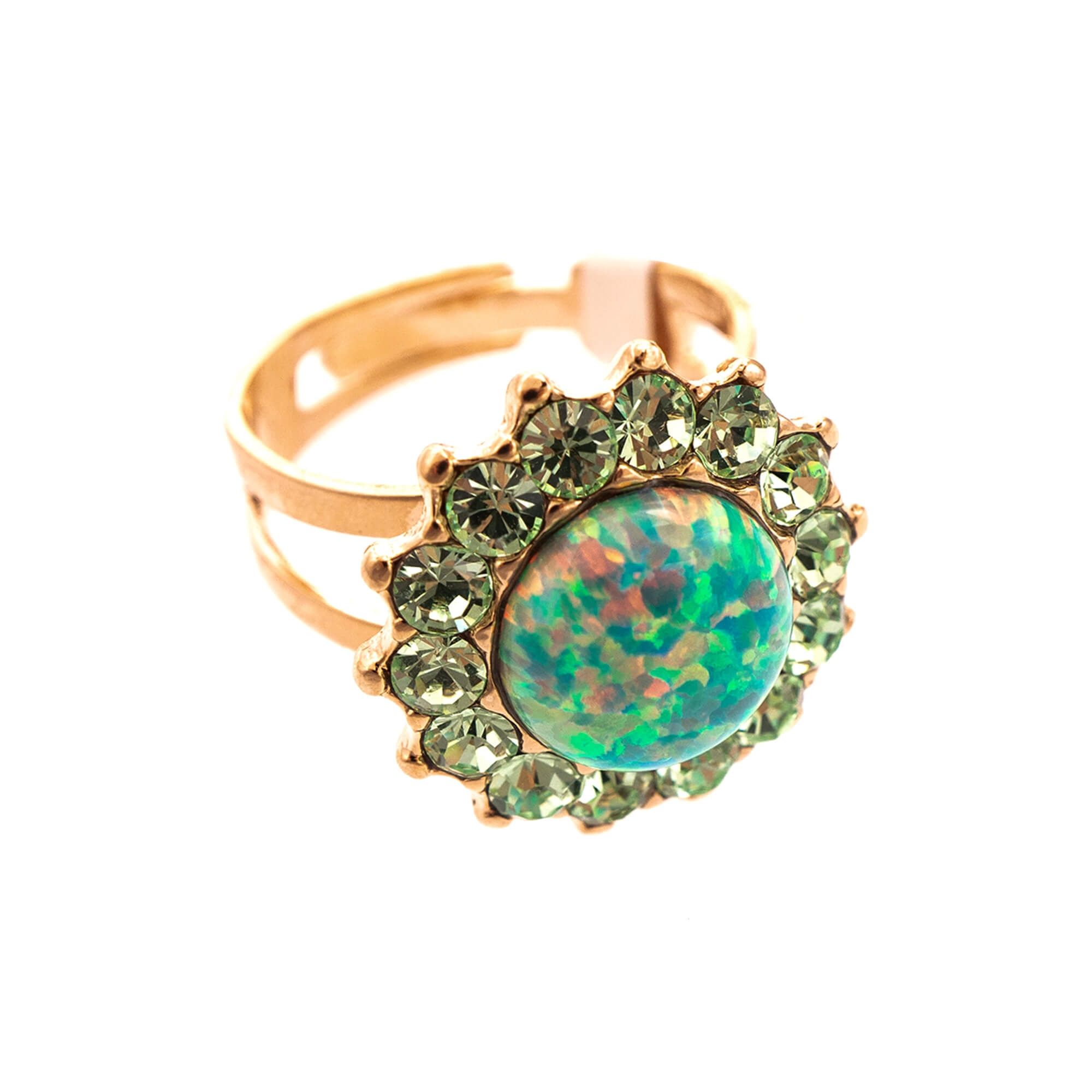 Inel placat cu Aur roz de 24K, Cristale si Pietre semipretioase, Fern by Roxannes - Mariana Jewellery, Verde 7023SO-M2143RG