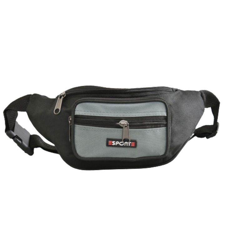 Чанта за кръст 5-1, Текстил, Сива, 22/12/8 см