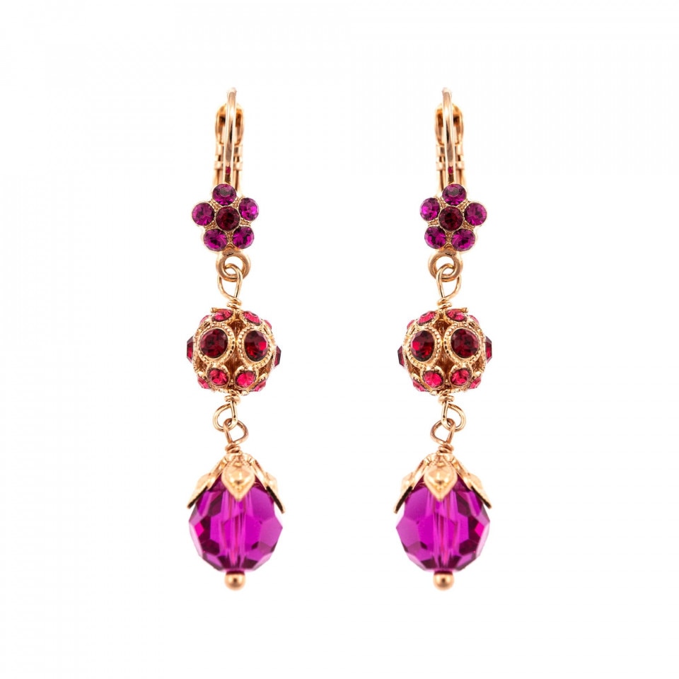 Cercei placati cu Aur roz de 24K, Cristale Swarovski, FireFly by Roxannes - Mariana Jewellery, Rosu 1134-2140RG6