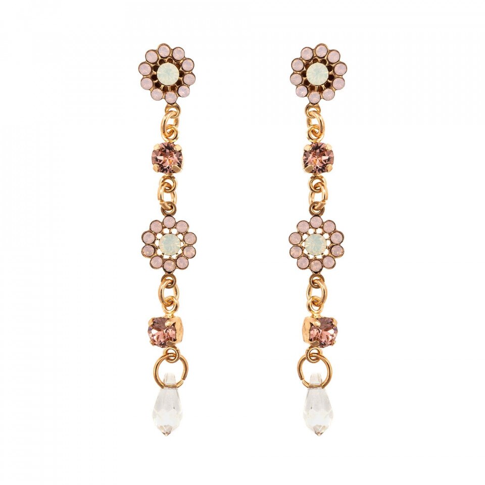 Cercei placati cu Aur roz de 24K, Cristale Swarovski, Aura by Roxannes - Mariana Jewellery, Alb/Roz 1111/3-1112RG2