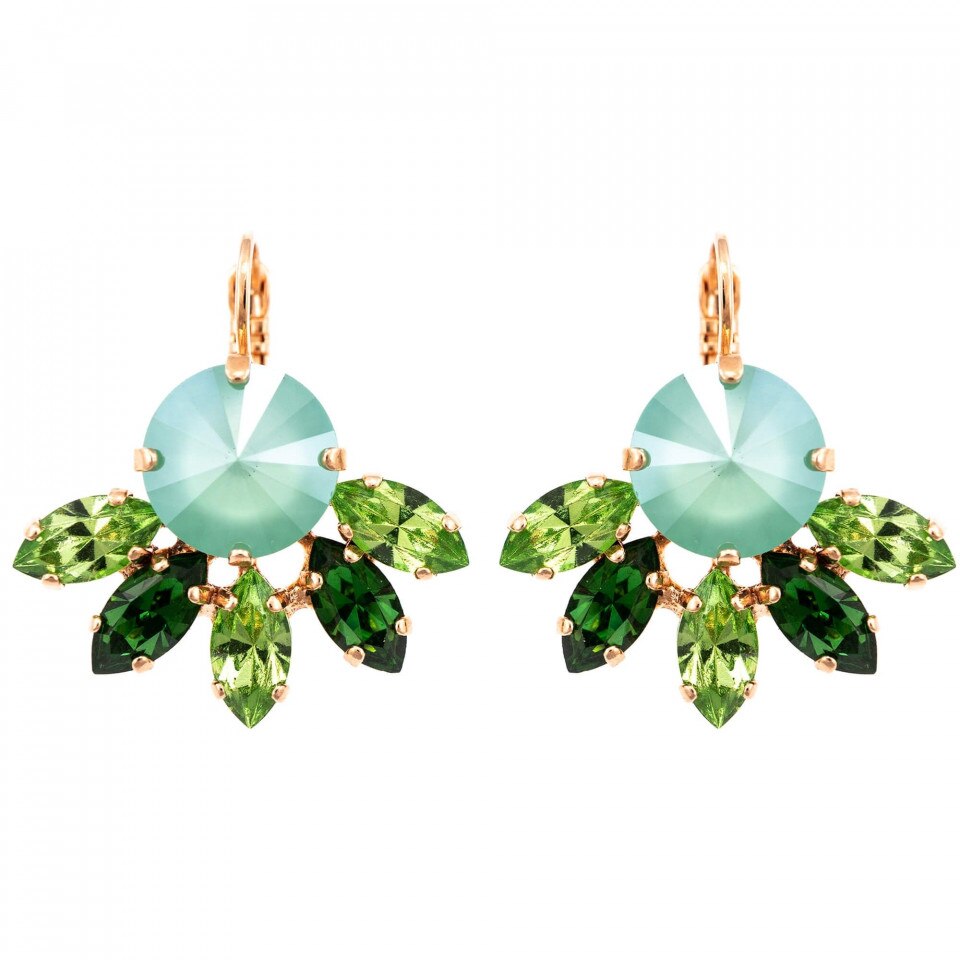 Cercei placati cu Aur roz de 24K, Cristale Swarovski, Fern by Roxannes - Mariana Jewellery, Verde 1238/3-2143RG6