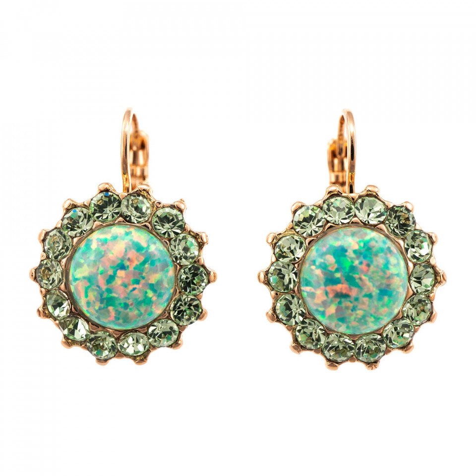 Cercei placati cu Aur roz de 24K, Cristale Swarovski, Fern by Roxannes - Mariana Jewellery, Verde 1317SO-M2143RG6