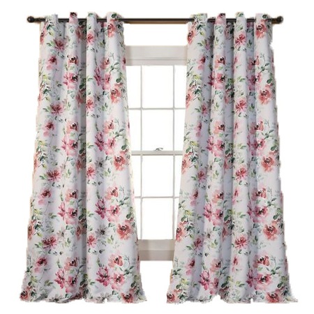 Draperie Blackout Model floral, cu inele, 100% poliester, h 260 x l 140 cm