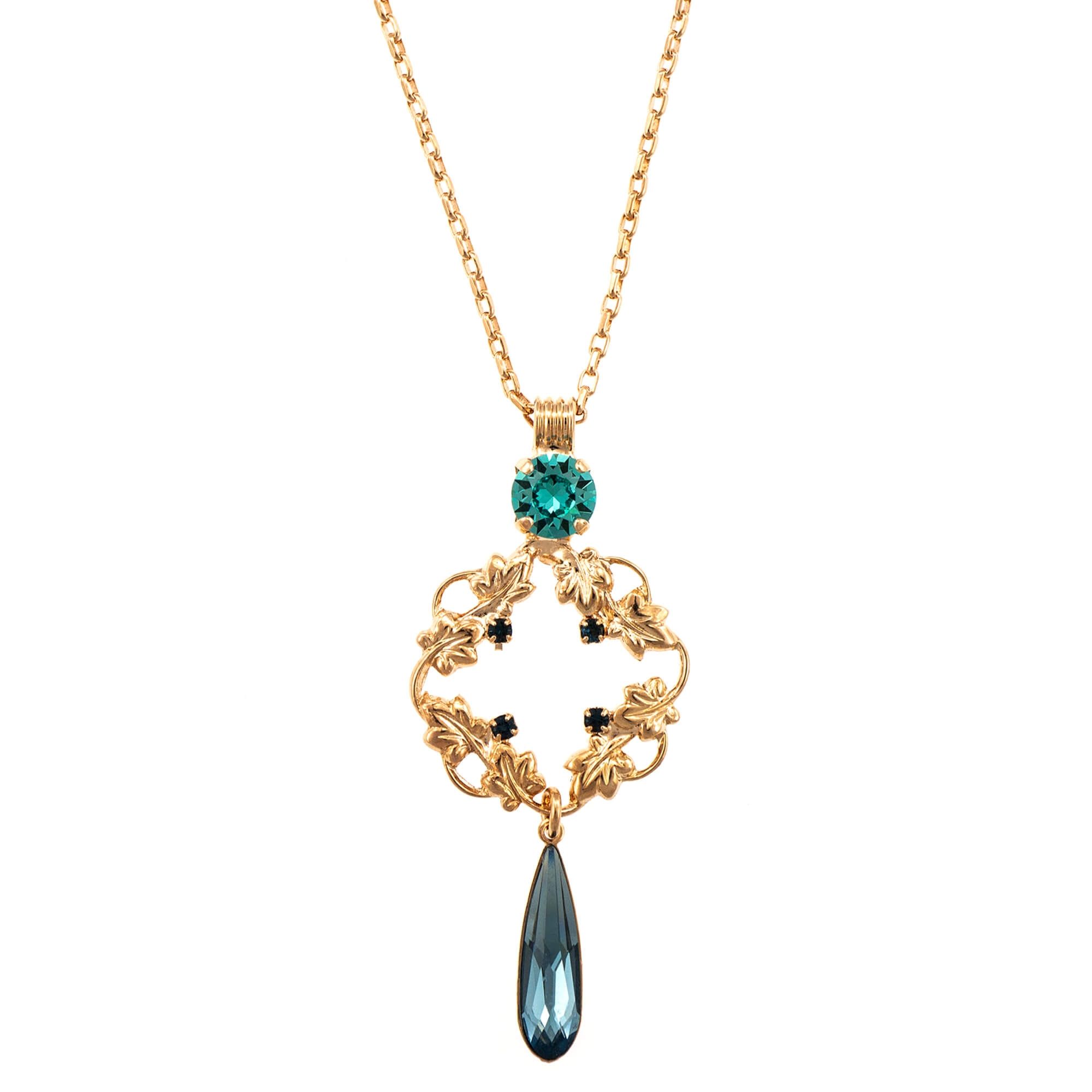 Pandantiv cu lant placat cu Aur roz de 24K, Cristale, Nightfall - Mystique by Roxannes - Mariana Jewellery, Albastru 5185/2-1114RG
