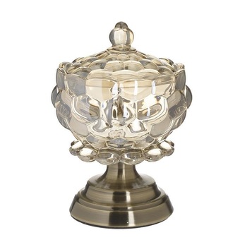 Bomboniera din sticla cu suport metalic Antique Golden 15 cm x 22 cm Bomboniera din sticla cu suport metalic Antique Golden 15 cm x 22 cm