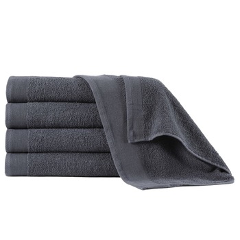 Set 5 prosoape de baie vidaXL, Bumbac, 70 x 140 cm, Gri Set 5 prosoape de baie vidaXL, Bumbac, 70 x 140 cm, Gri