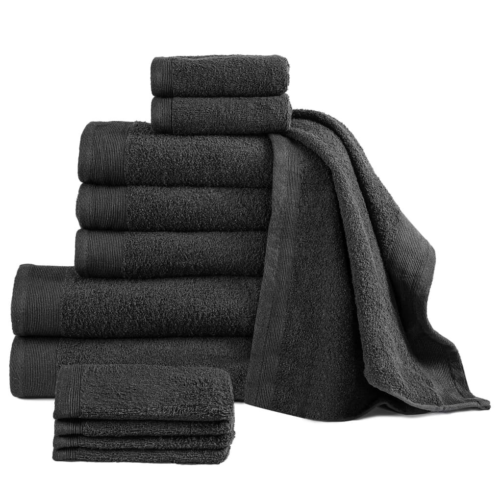Set de 12 prosoape, vidaXL, Bumbac, 450 g/m², 70 x 140 cm, Negru