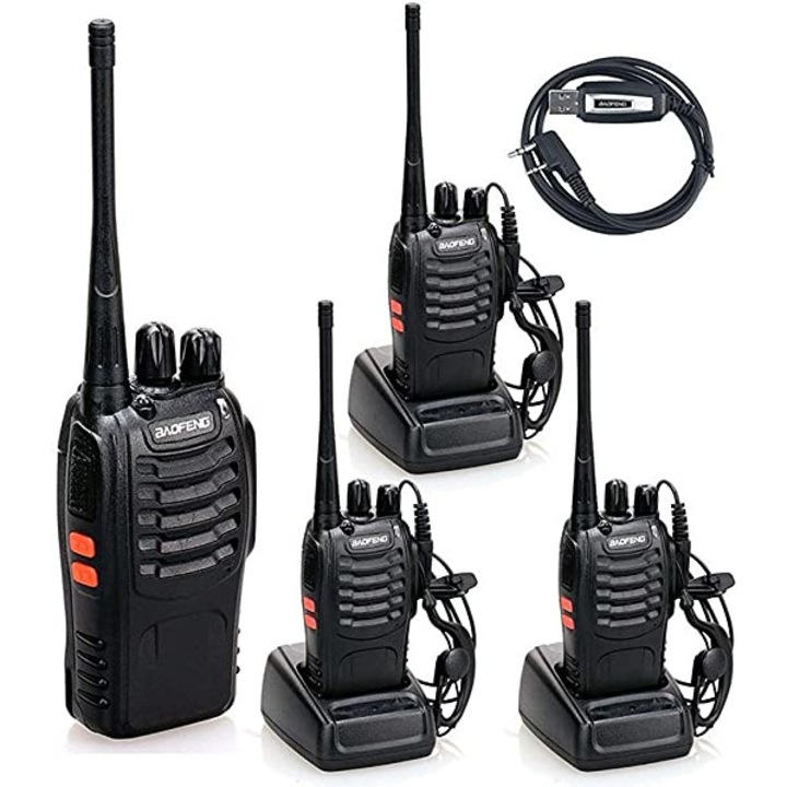 Baofeng 888s rádióállomás, hordozható, 4 db, walkie talkie, UHF 400-470 Mhz, programozott PMR 16 csatorna és programozási kábel