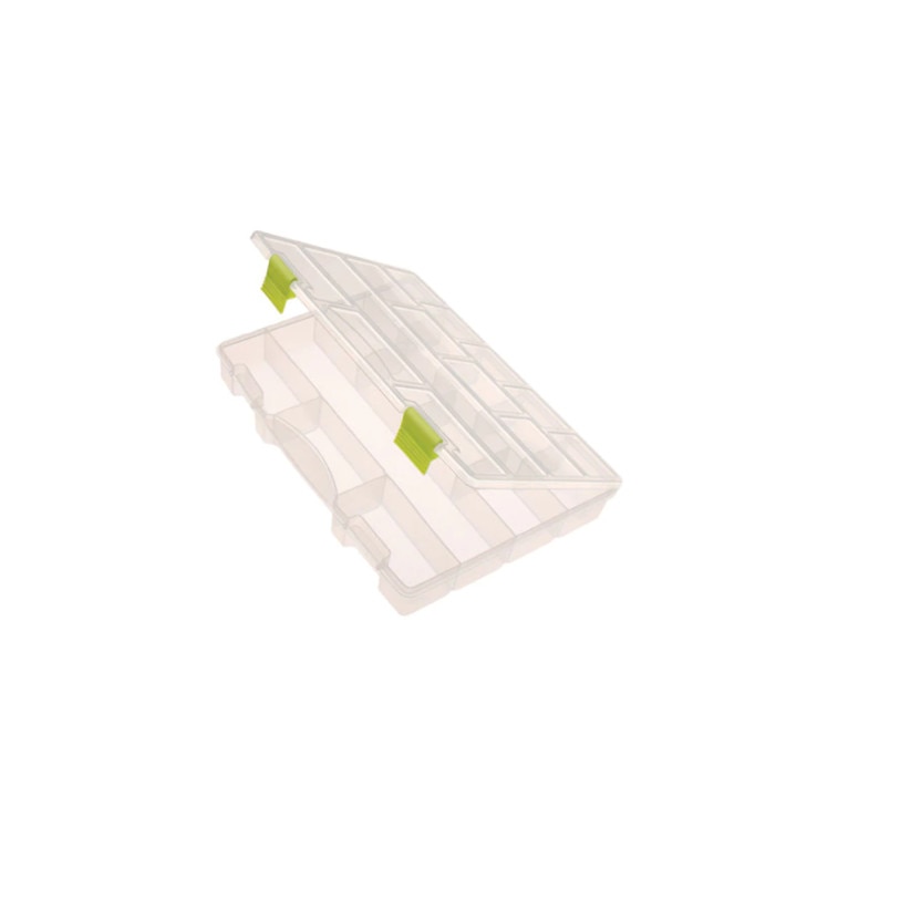 Organizator suruburi, 13 compartimente, 14 x 23 x 3.5 cm. plastic polipropilena, transparent