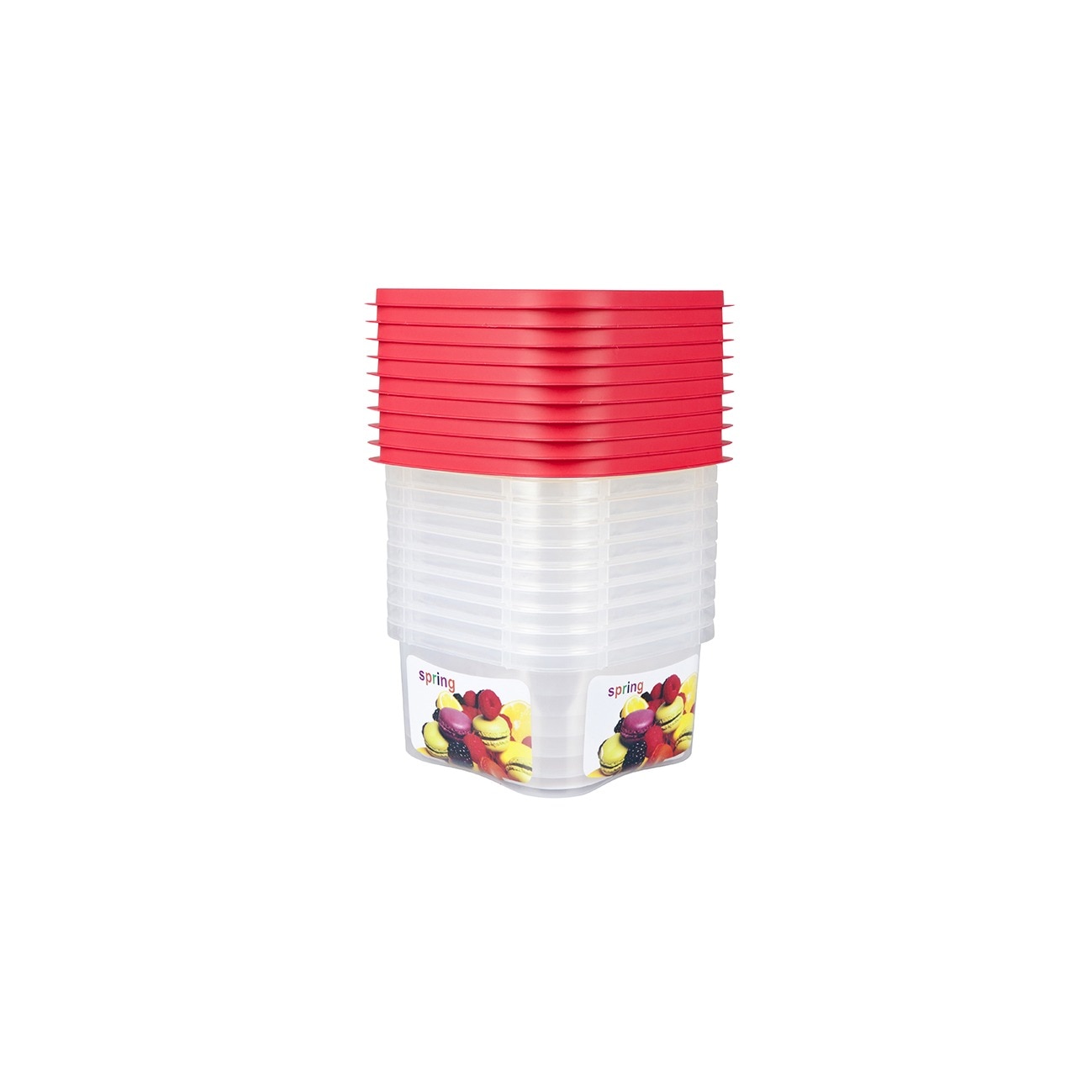 Set 10 cutii alimente, patrate, 630 ml, Rainbow, rosii