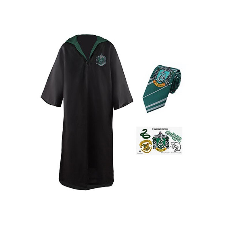 Set Roba Harry Potter Slytherin XS - Pentru copii + Cravata + 5 Tatuaje, Multicolor