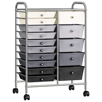 Carucior de depozitare cu 15 sertare, vidaXL, Plastic, 63 x 36,5 x 90,5 cm, Gri/Negru Carucior de depozitare cu 15 sertare, vidaXL, Plastic, 63 x 36,5 x 90,5 cm, Gri/Negru