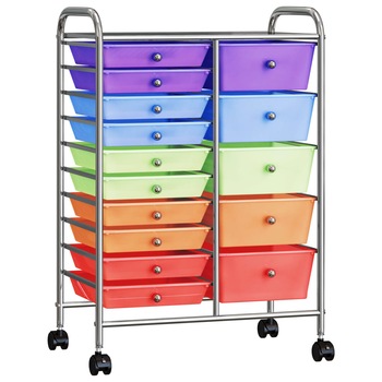 Carucior de depozitare cu 15 sertare, vidaXL, Plastic, 63 x 36,5 x 90,5 cm, Multicolor Carucior de depozitare cu 15 sertare, vidaXL, Plastic, 63 x 36,5 x 90,5 cm, Multicolor