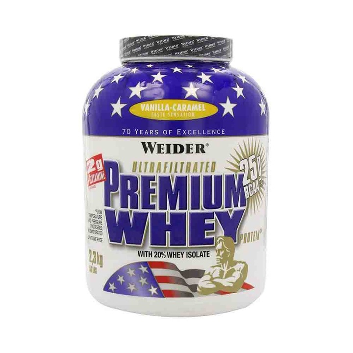 Concentrat proteic din zer, Premium Whey Protein, Weider, Aroma Vanilla Caramel, 2300g