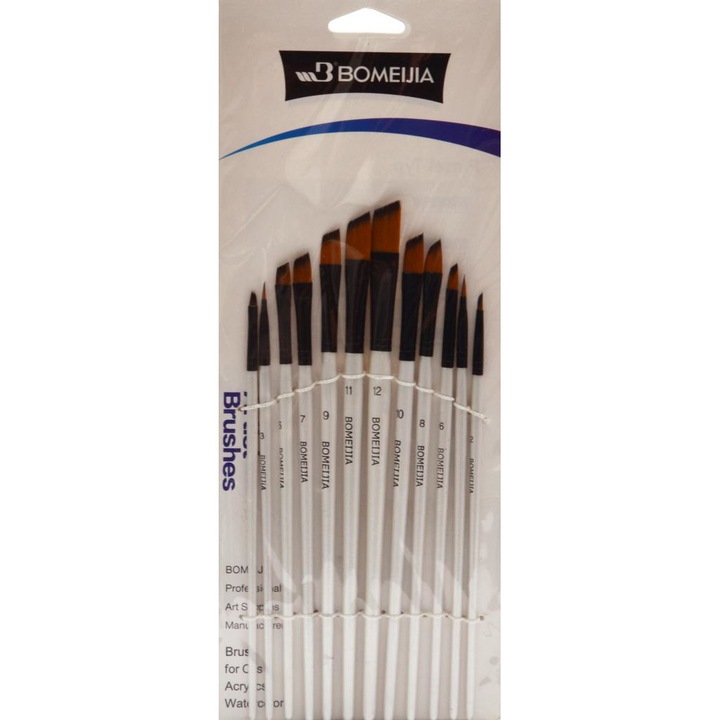 Комплект четки за рисуване Giftshop GS-74177, 12 броя, плоски