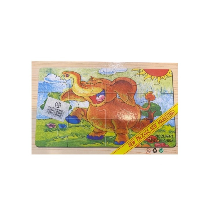 Set cu 4 puzzle-uri de lemn, cutie de lemn, ilustratii cu animale, 48 de piese
