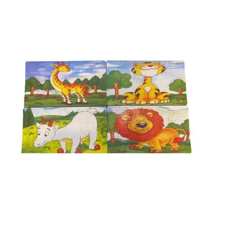Set de 4 puzzle-uri din lemn, cu cutie de lemn, 48 de piese